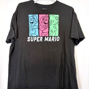Nintendo Super Mario T-Shirt Graphic Luigi Yoshi Black 3XL Nintendo Gamer Retro